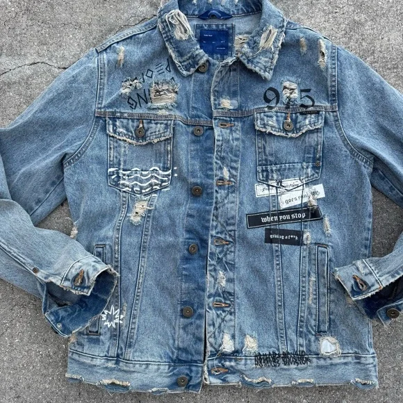 Zara Man “Do the right thing” Denim Jacket Mens L - Picture 3 of 13